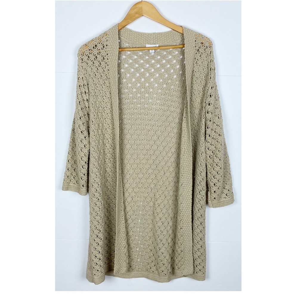 J.Jill Cardigan Sweater woman’s Size Small Open Knit Beige Cotton Open Front